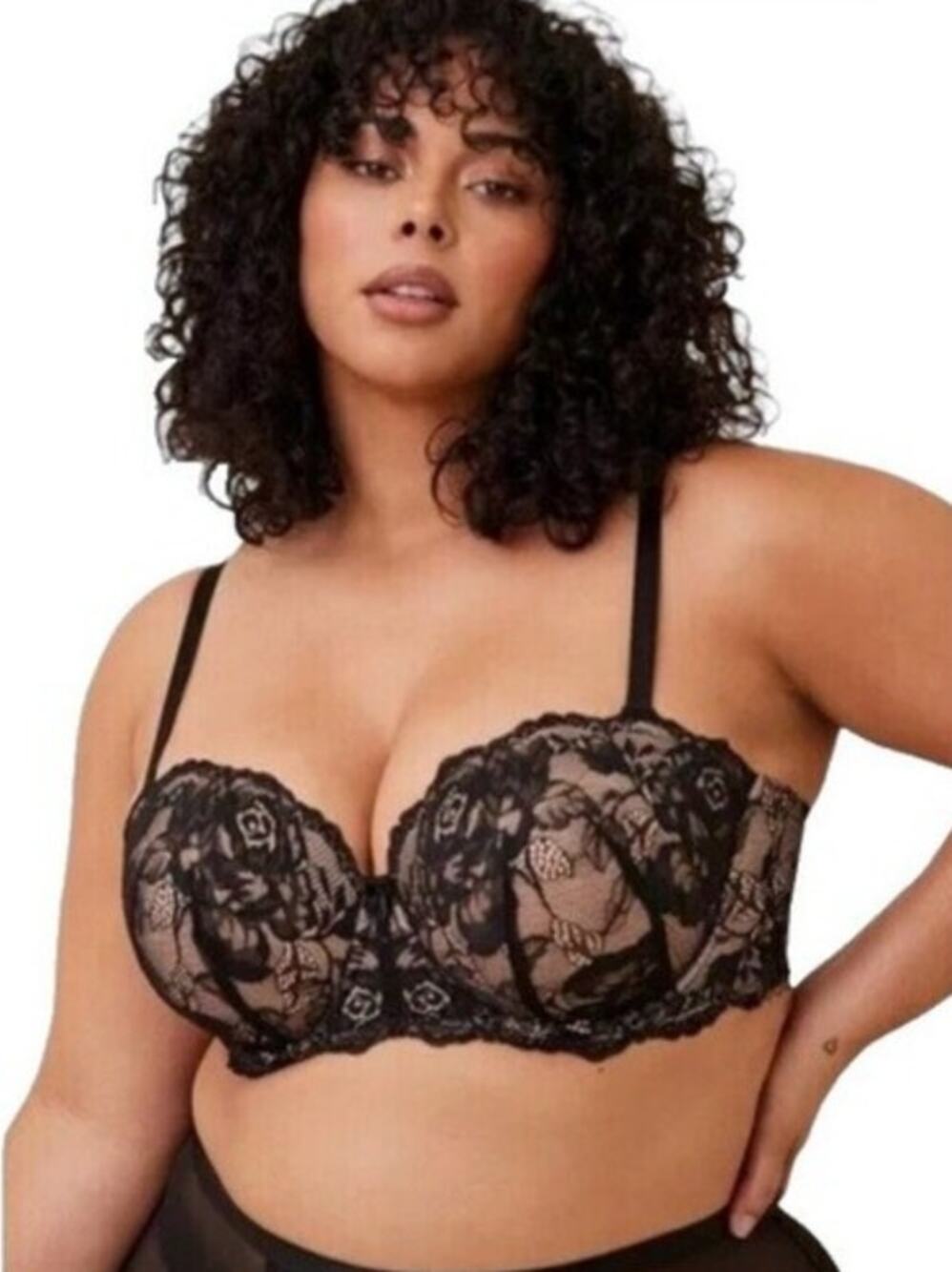 Torrid Curve Black Lace Push Up Convertible Strapless Lined Back Smooth Bra 42C